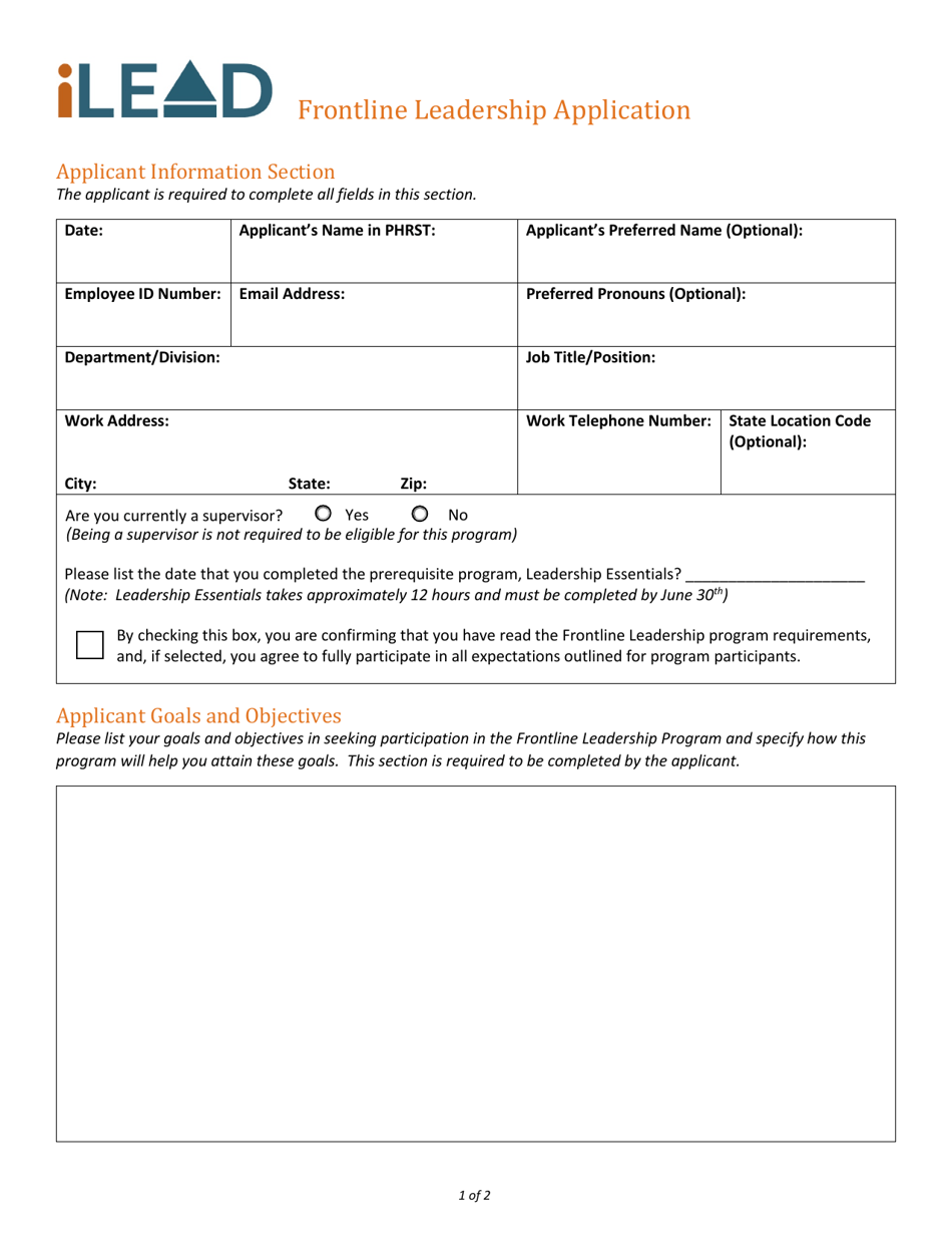 Frontline Leadership Application - Delaware, Page 1