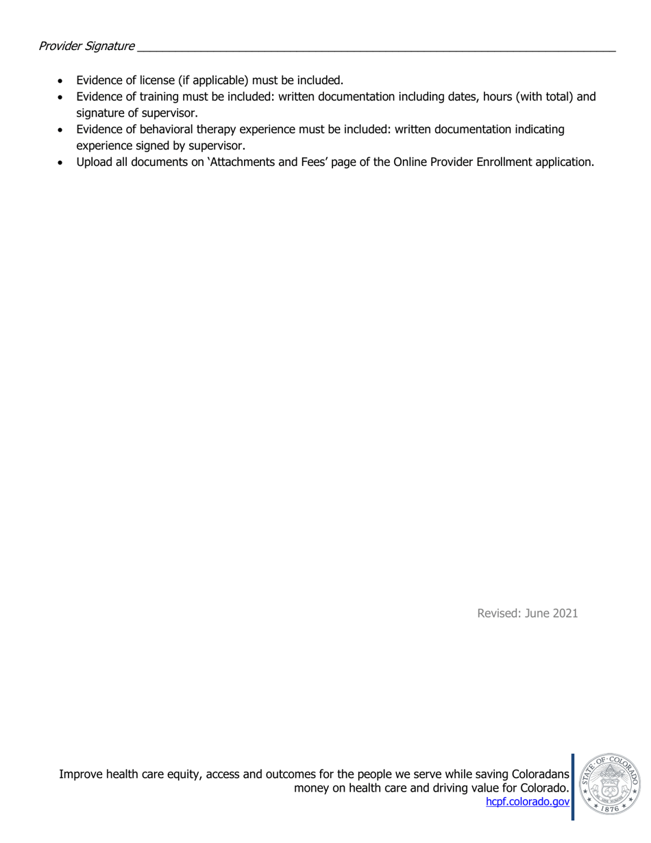 Behavioral Therapy Provider Attestation - Colorado, Page 2