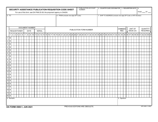 Document preview: DA Form 4569-1 Security Assistance Publication Requisition Code Sheet