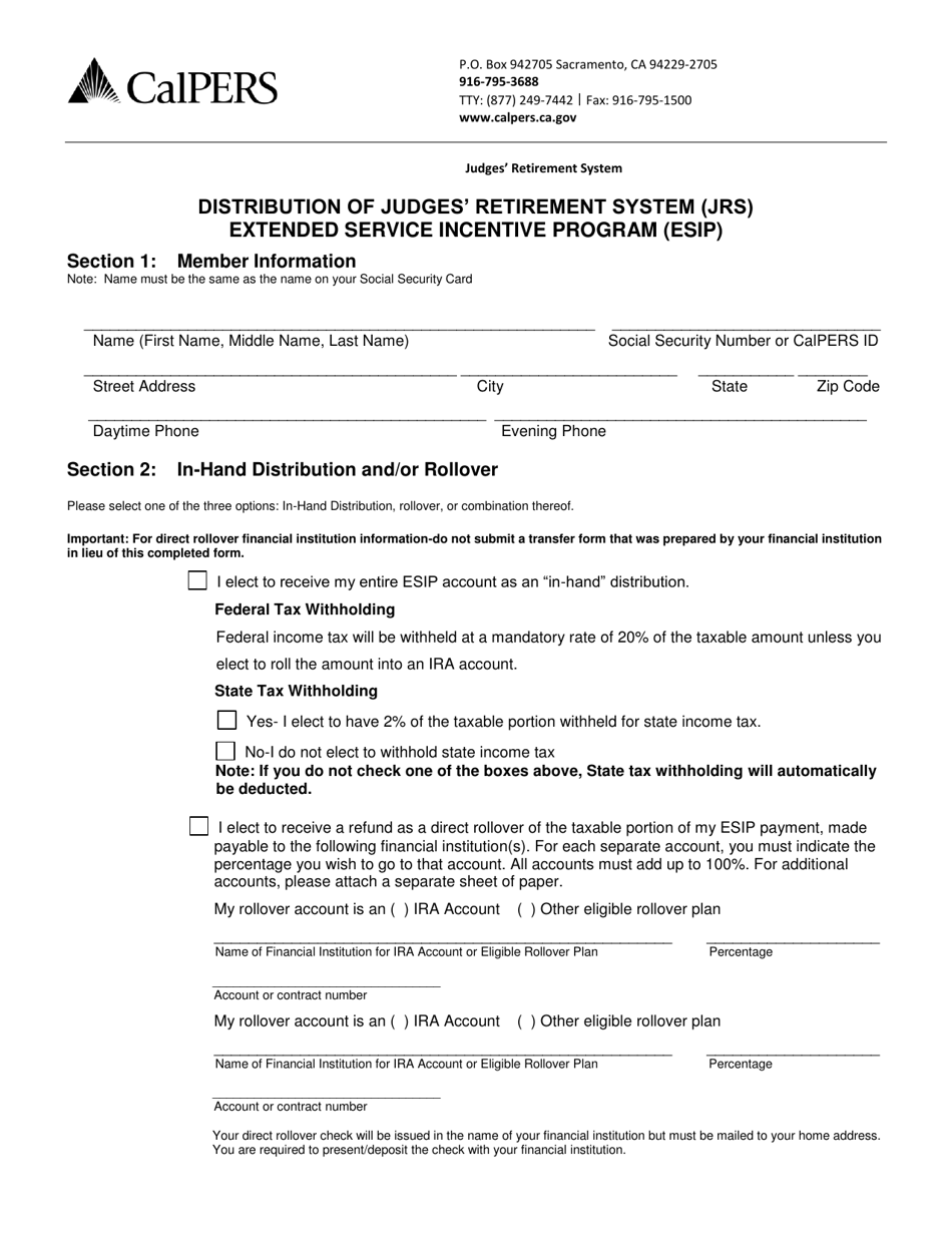 Distribution of Judges Retirement System (Jrs) Extended Service Incentive Program (Esip) - California, Page 1