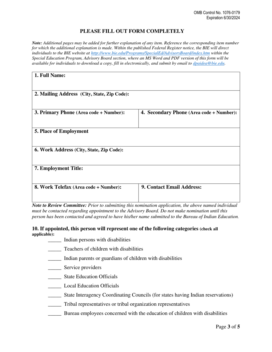 Bie Advisory Board for Exceptional Education Membership Nomination Form, Page 3