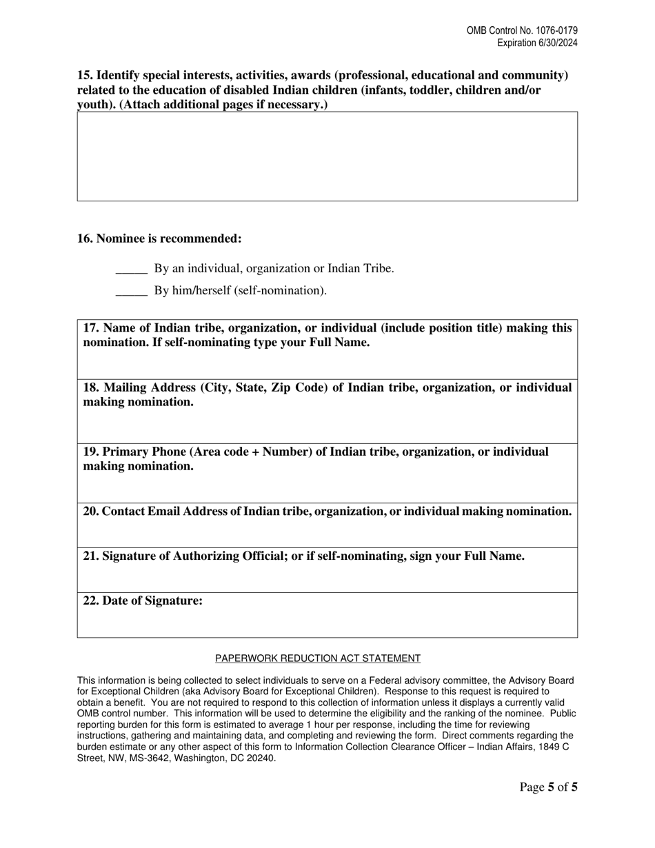 Bie Advisory Board for Exceptional Education Membership Nomination Form, Page 5