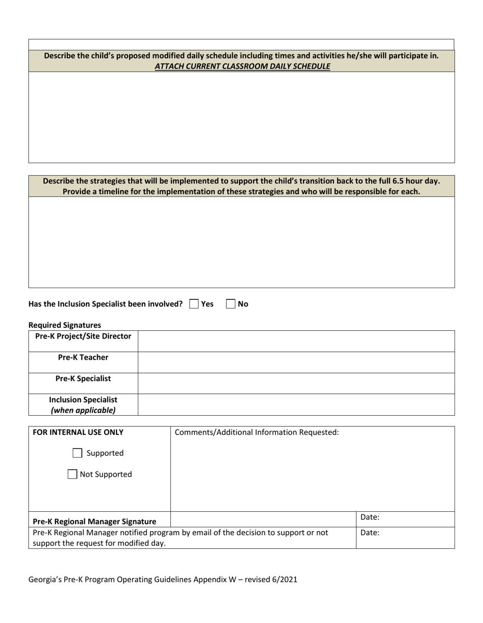 Appendix W Request for Modified Day Form - Georgias Pre-k Program - Georgia (United States), Page 2
