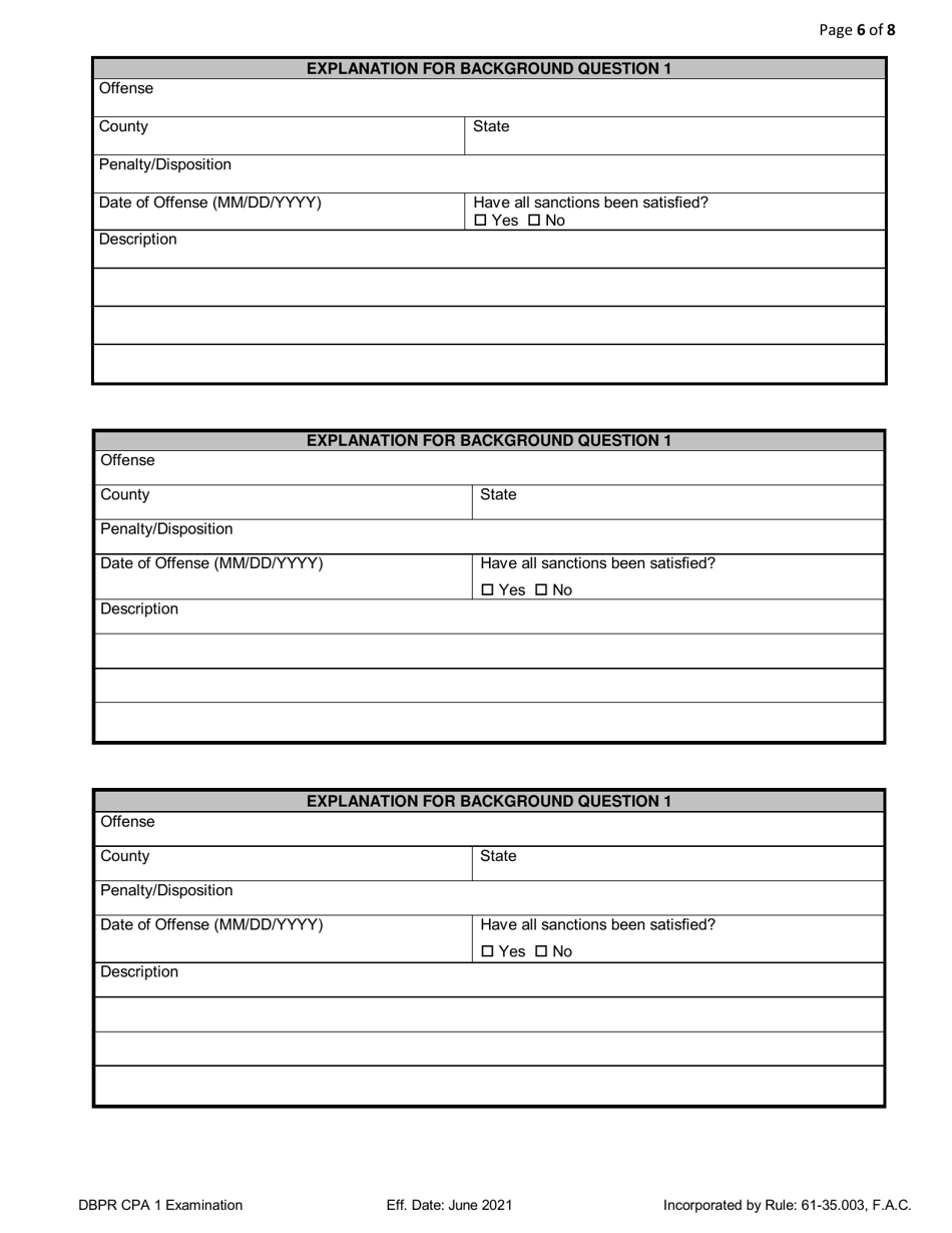 Form DBPR CPA1 Application for CPA Examination - Florida, Page 6