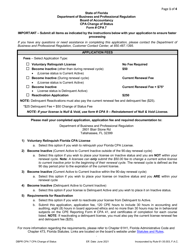 Document preview: Form DBPR CPA7 CPA Change of Status - Florida