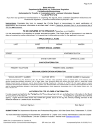 Document preview: Form DBPR CPA12 Authorization for Transfer of Examination and/or Licensure Information Request - Florida