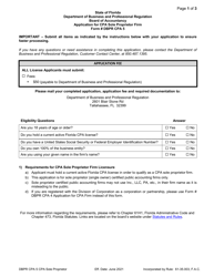 Form DBPR CPA5 Application for CPA Sole Proprietor Firm - Florida