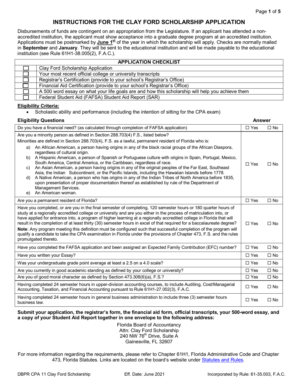 Form DBPR CPA11 - Fill Out, Sign Online and Download Fillable PDF ...