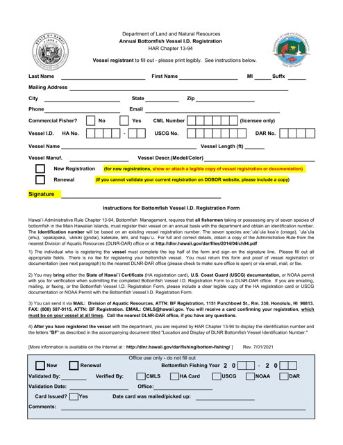 Annual Bottomfish Vessel I.d. Registration - Hawaii Download Pdf