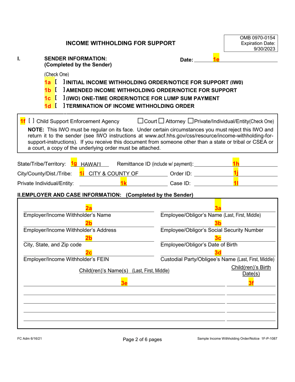 Sample Form 1F-P-1087 Order / Notice to Withhold Income for Support - Hawaii, Page 11