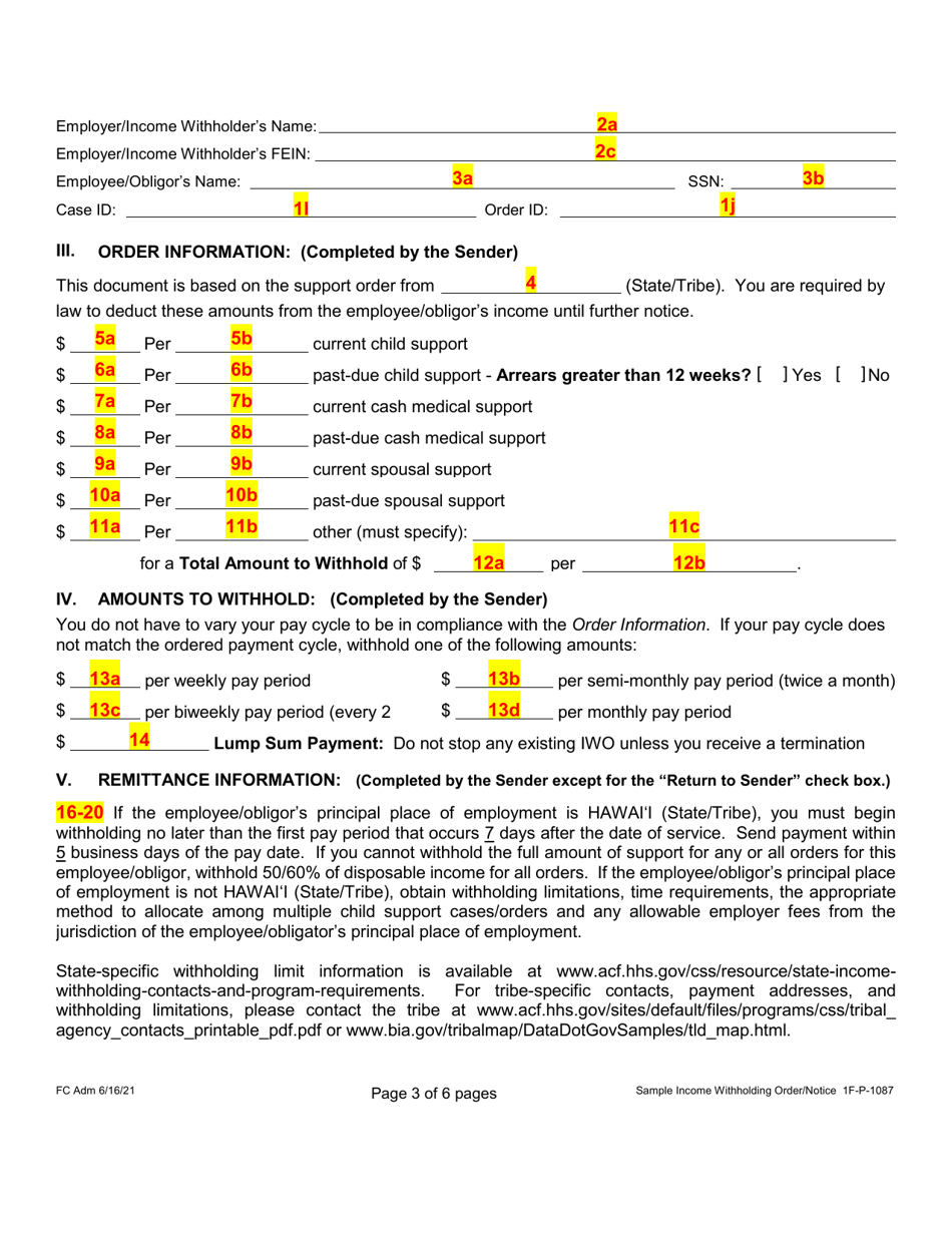 Sample Form 1F-P-1087 Order / Notice to Withhold Income for Support - Hawaii, Page 12