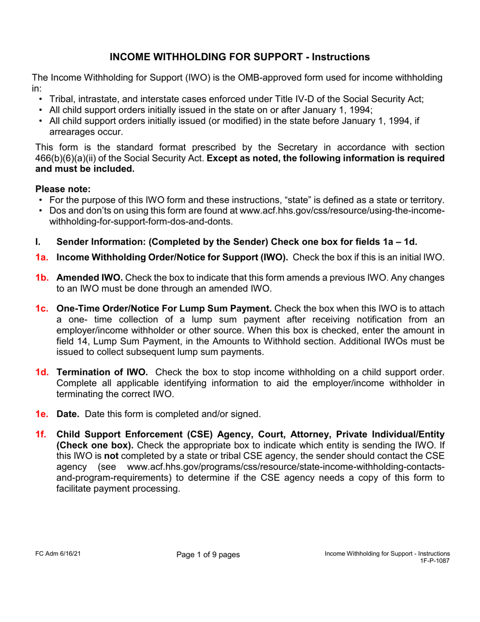 Sample Form 1F-P-1087 Order / Notice to Withhold Income for Support - Hawaii, Page 1