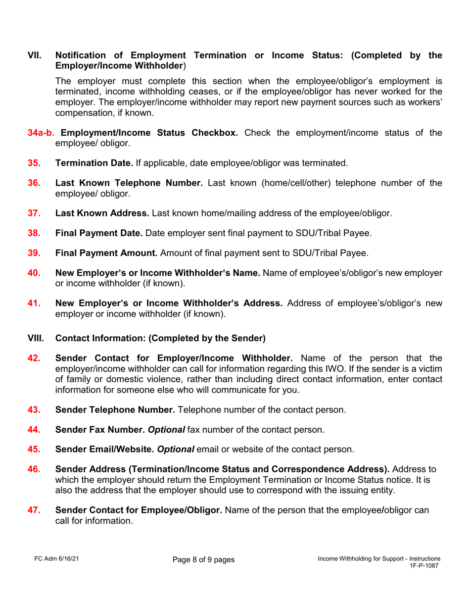 Sample Form 1F-P-1087 Order / Notice to Withhold Income for Support - Hawaii, Page 8