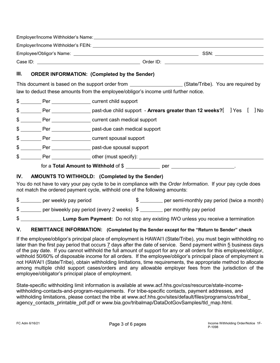 Form 1F-P-1098 Order / Notice to Withhold Income for Support - Hawaii, Page 3