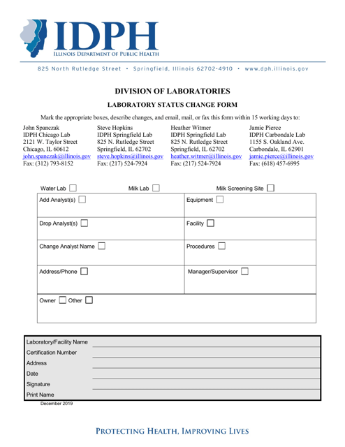 Laboratory Status Change Form - Illinois Download Pdf