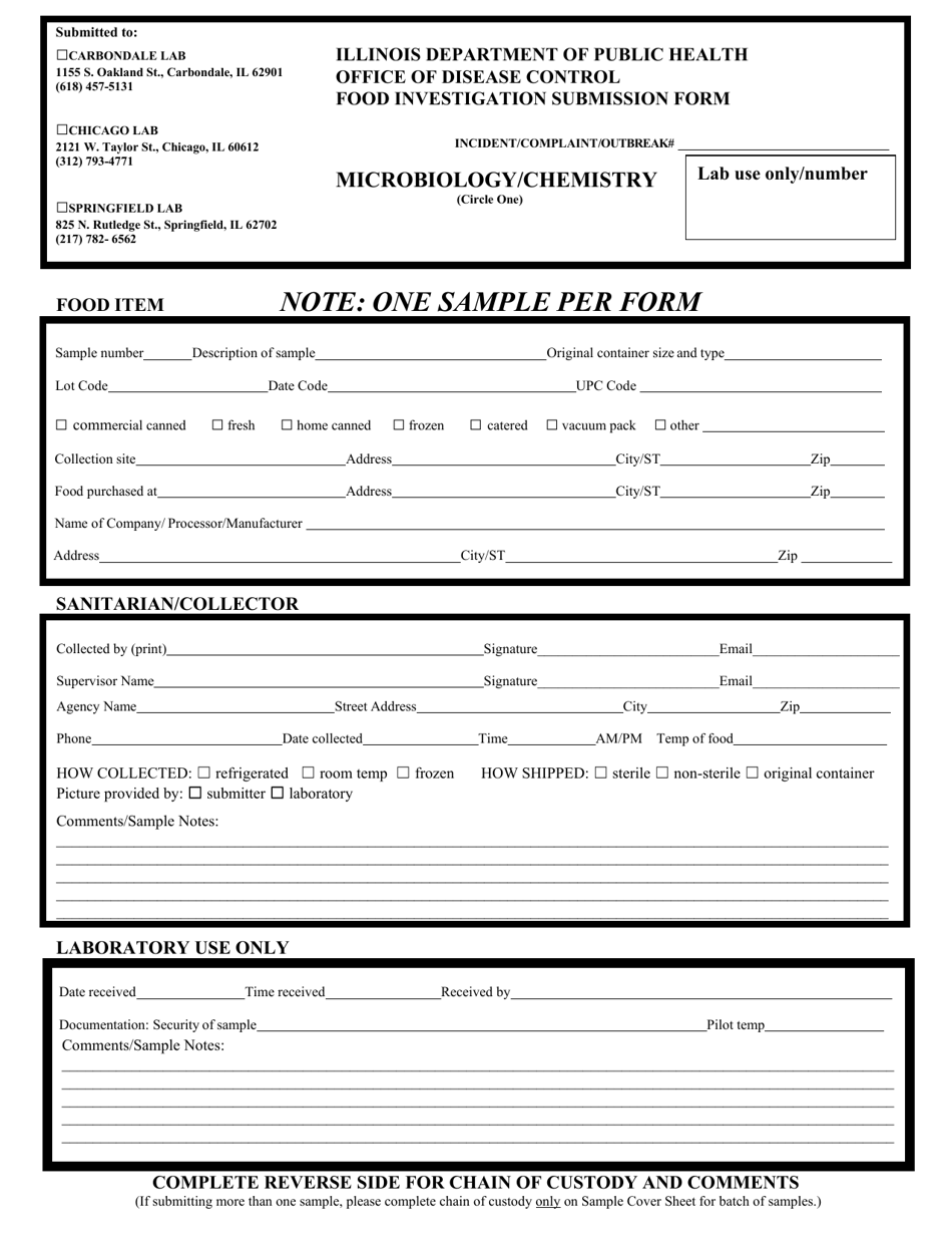 Food Investigation Submission Form - Illinois, Page 1