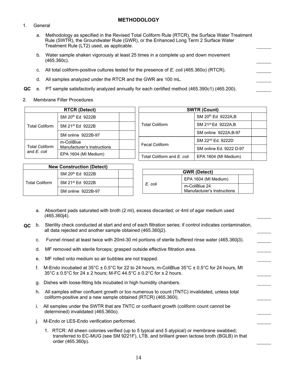Water Microbiology Laboratory Evaluation Form - Illinois, Page 14