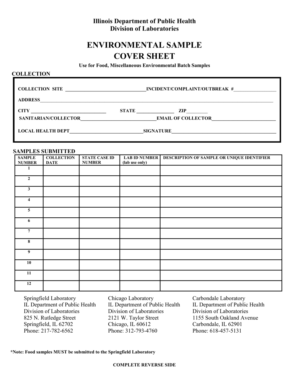 Form IL482-0656 Environmental Sample Cover Sheet - Illinois, Page 1