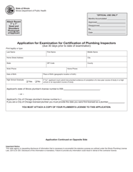 Document preview: Application for Examination for Certification of Plumbing Inspectors - Illinois