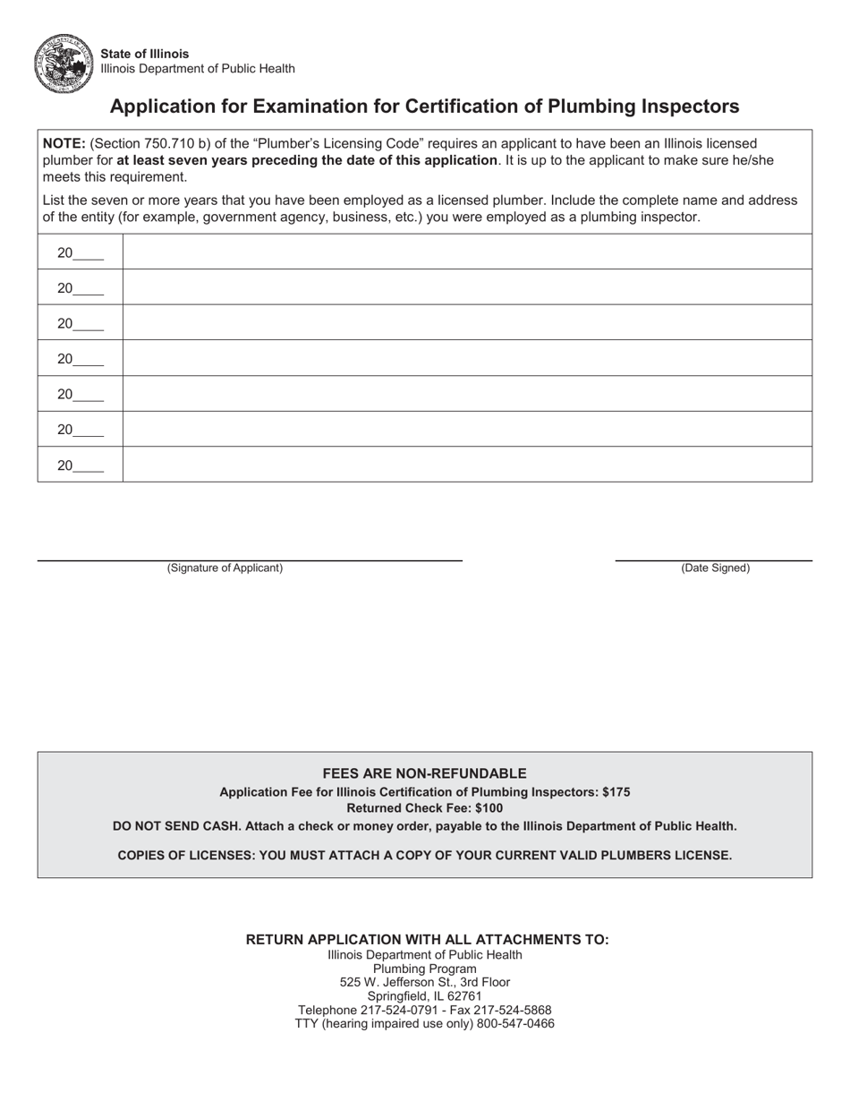 Application for Examination for Certification of Plumbing Inspectors - Illinois, Page 2