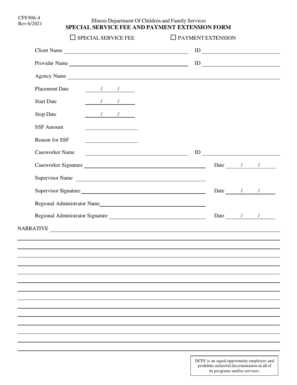 Form CFS906-4 Special Service Fee and Payment Extension Form - Illinois, Page 1