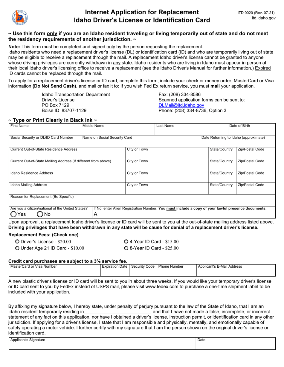 Form ITD0020 Download Fillable PDF or Fill Online Internet Application ...