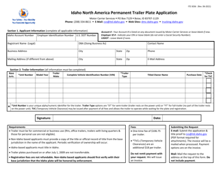 Form ITD3036 &quot;Idaho North America Permanent Trailer Plate Application&quot; - Idaho