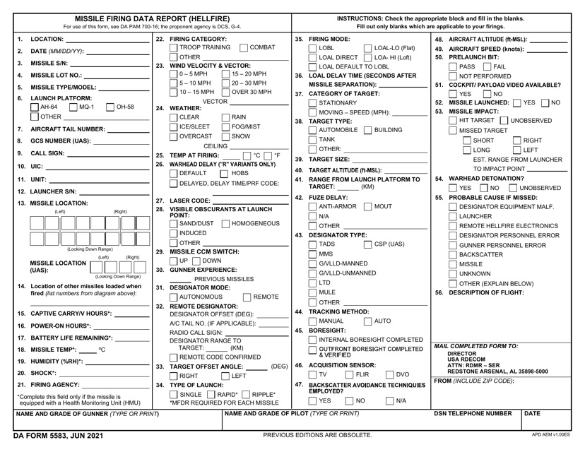 DA Form 5583  Printable Pdf