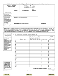 Document preview: Form DV-D121.1 Additional My Debts (Financial Affidavit) - Illinois