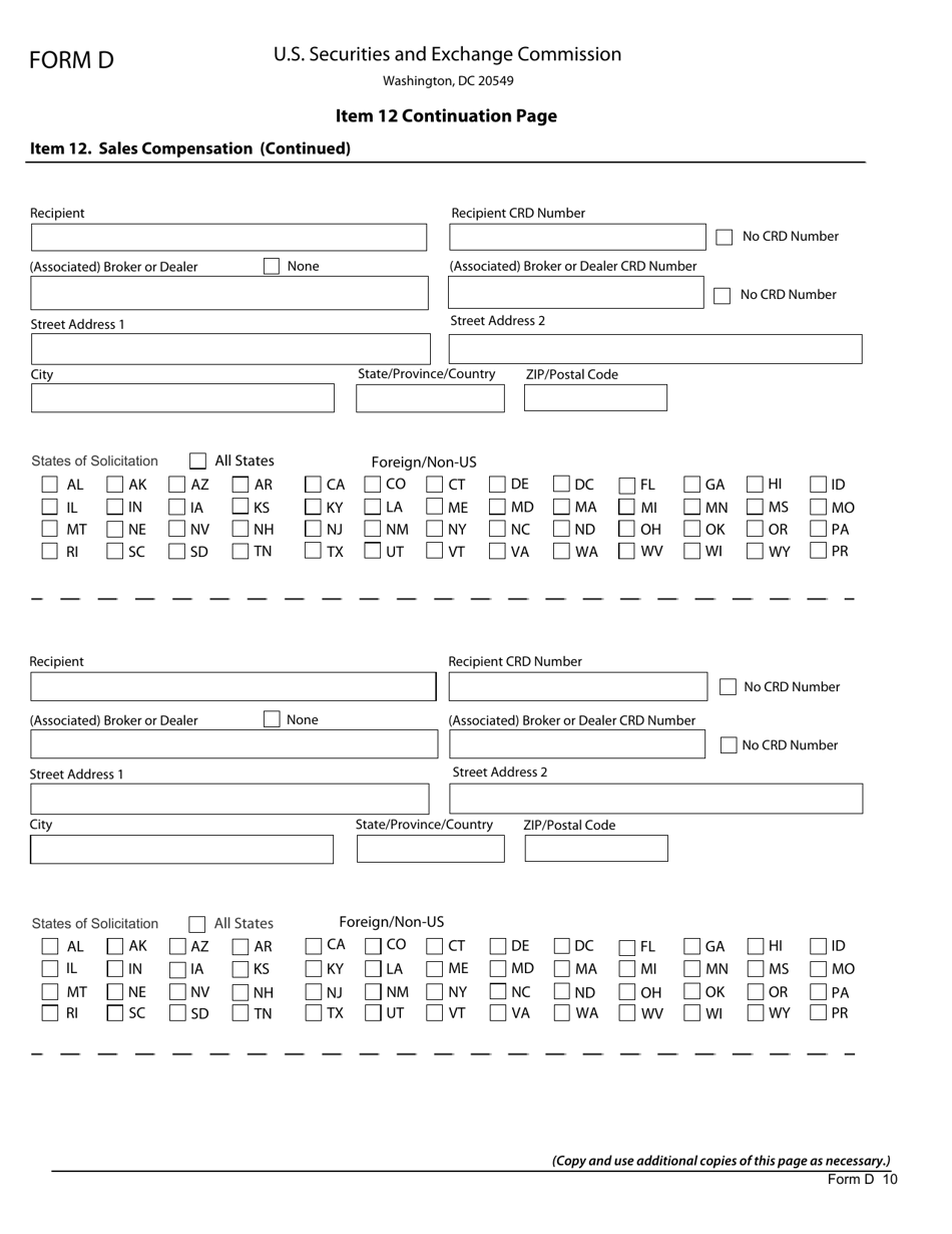 SEC Form 1972 (D) Notice of Exempt Offering of Securities, Page 10