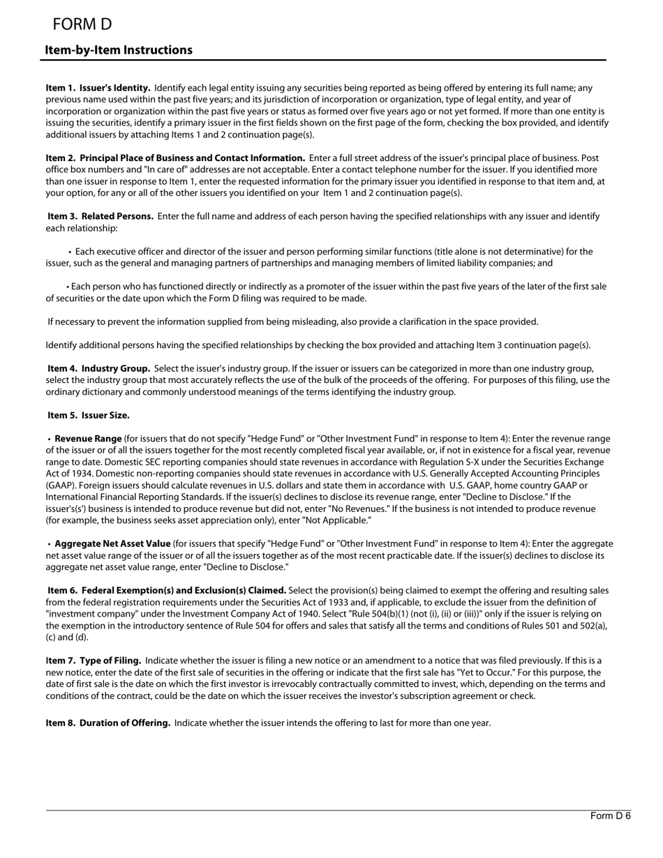SEC Form 1972 (D) Notice of Exempt Offering of Securities, Page 6