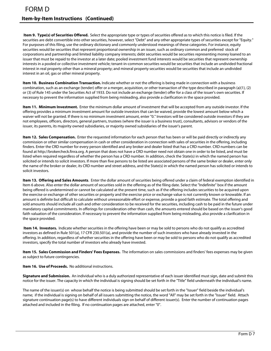 SEC Form 1972 (D) Notice of Exempt Offering of Securities, Page 7