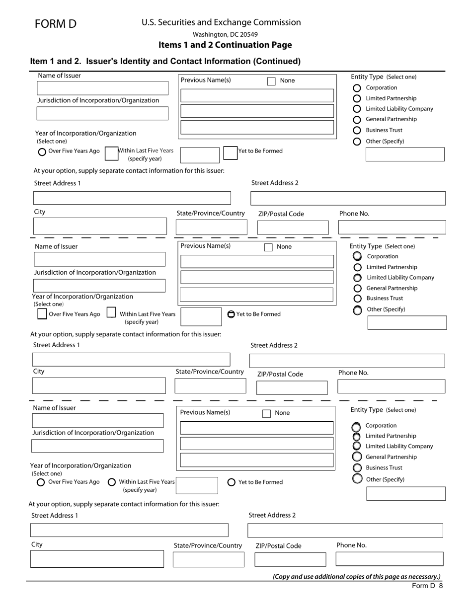 SEC Form 1972 (D) Notice of Exempt Offering of Securities, Page 8