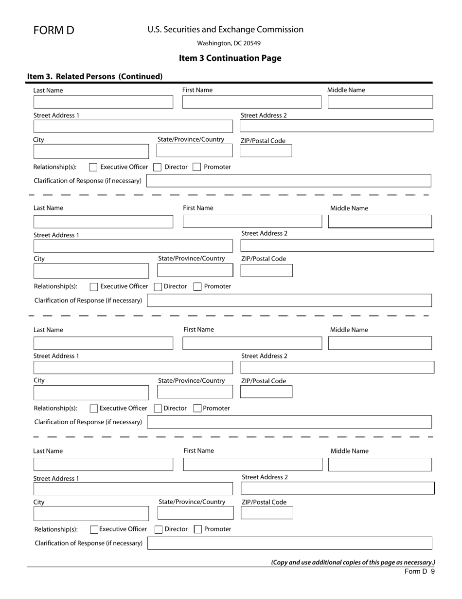 SEC Form 1972 (D) Notice of Exempt Offering of Securities, Page 9