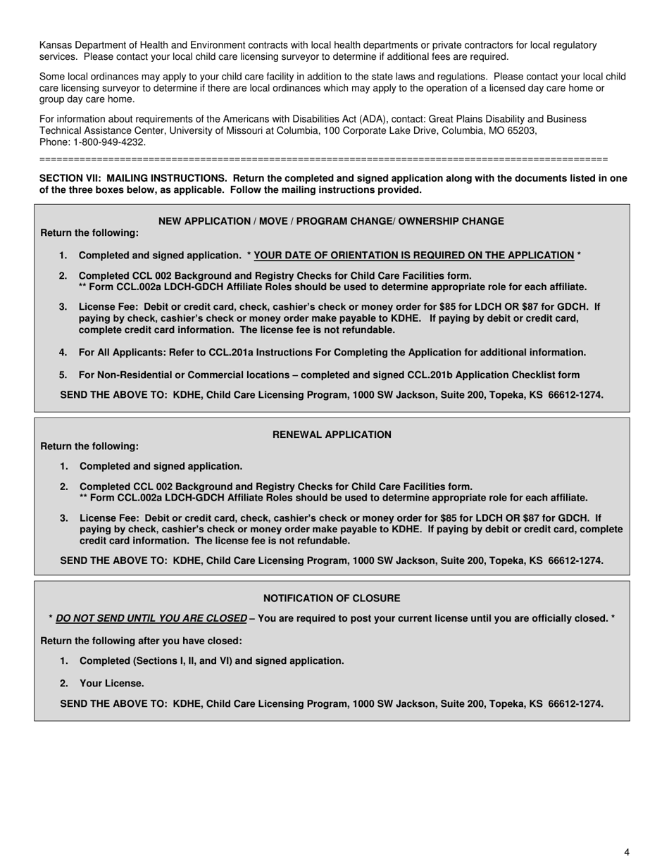 Form CCL.201 Application for a Licensed Day Care Home or Licensed Group Day Care Home - Kansas, Page 4