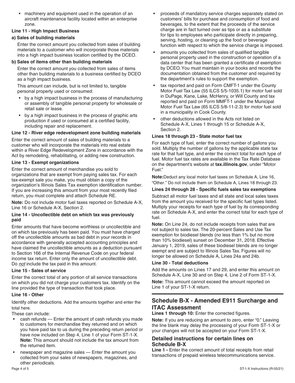 Instructions for Form ST-1-X, 003 Amended Sales and Use Tax and E911 Surcharge Return - Illinois, Page 4