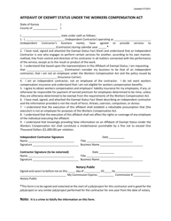 Document preview: Affidavit of Exempt Status Under the Workers Compensation Act - Kansas