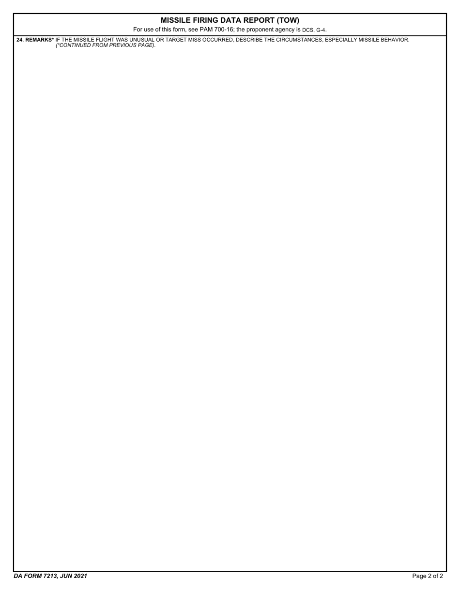 DA Form 7213 Missile Firing Data Report (Tow), Page 2