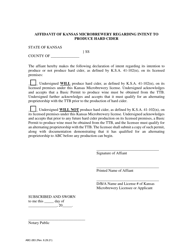 Document preview: Form ABC-283 Affidavit of Kansas Microbrewery Regarding Intent to Produce Hard Cider - Kansas