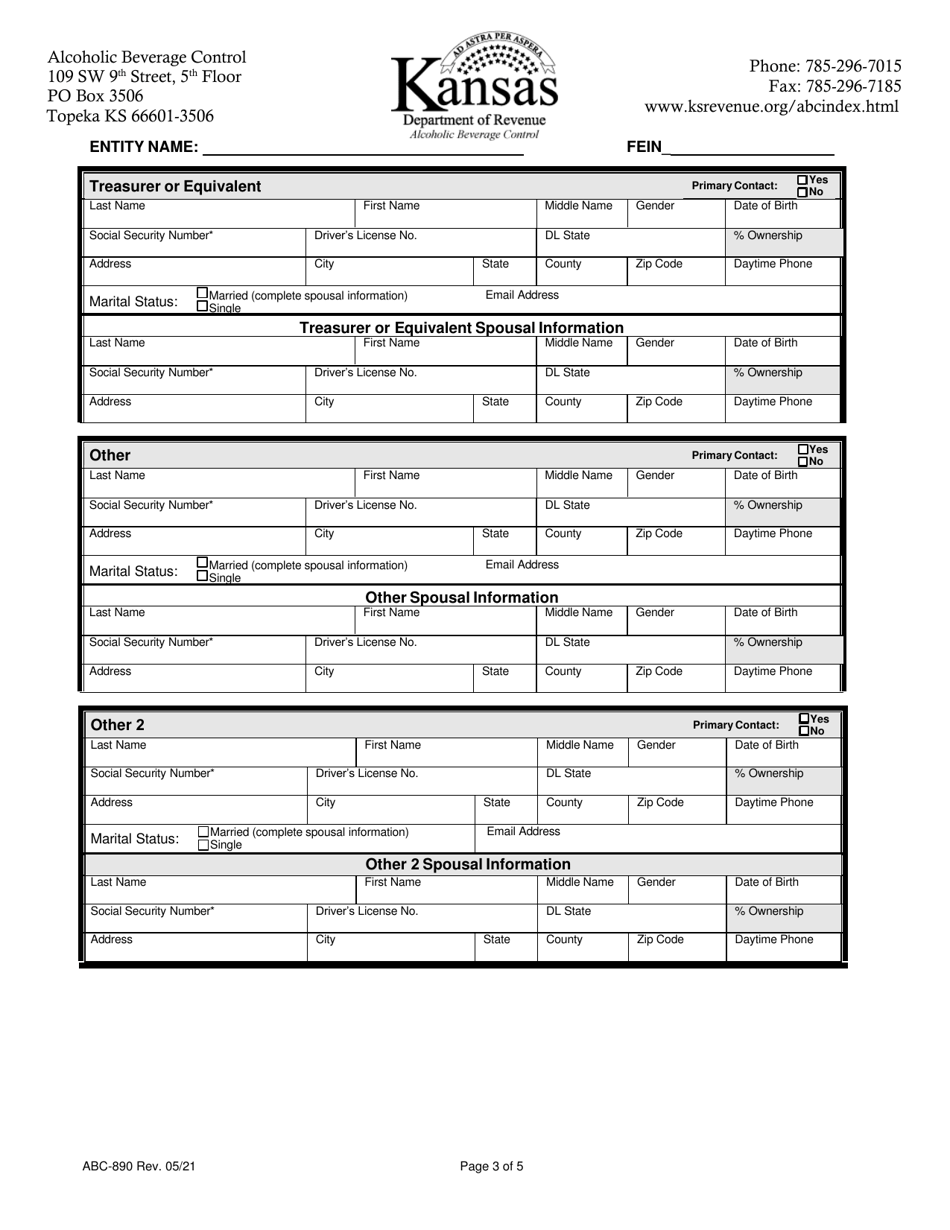 Form ABC-890 Kansas Liquor License Ownership - Kansas, Page 3