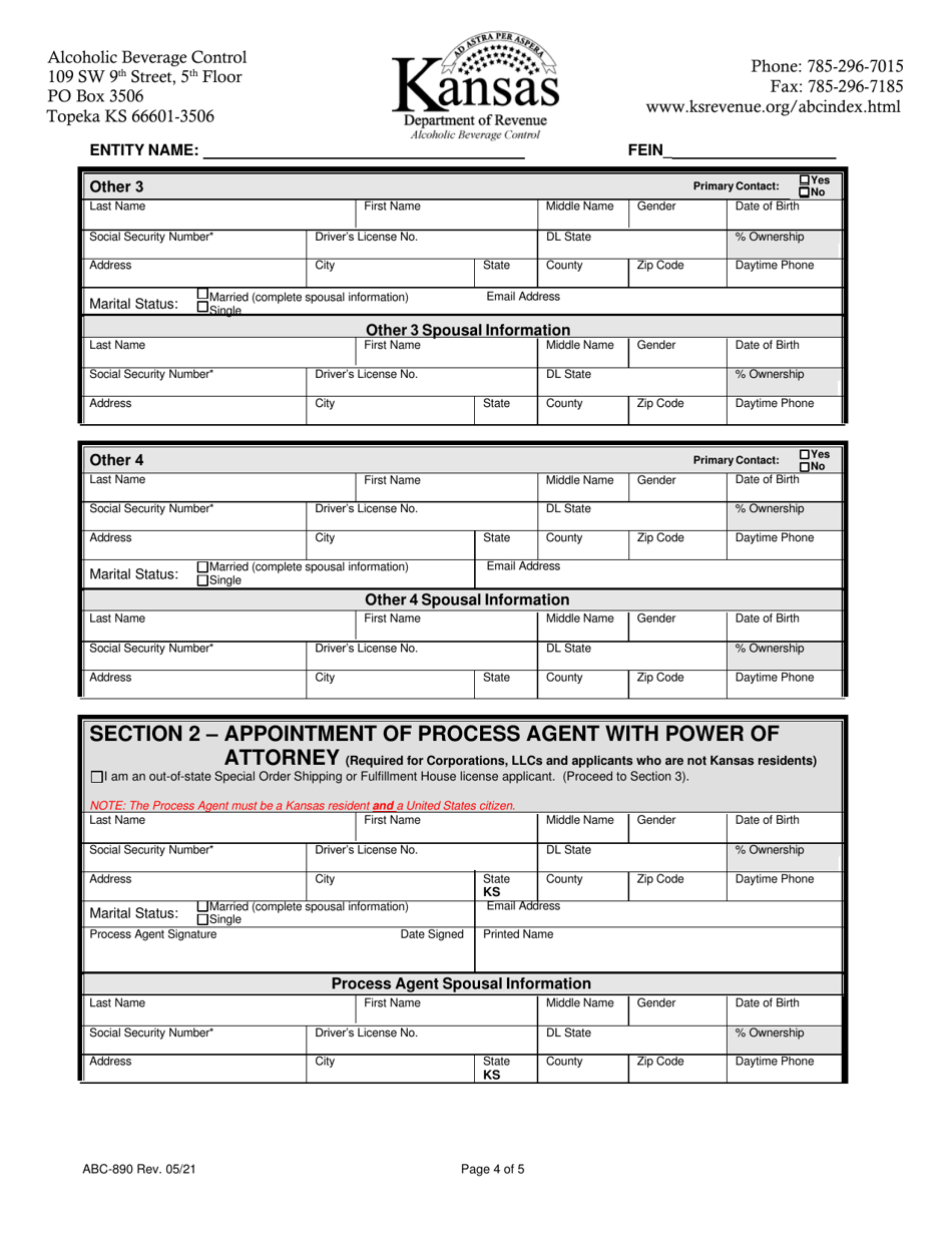 Form ABC-890 Kansas Liquor License Ownership - Kansas, Page 4