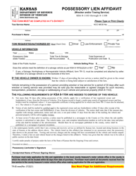 Form TR-85 Possessory Lien Affidavit - Kansas
