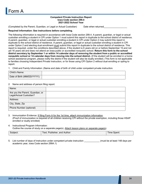 Form A 2022 Printable Pdf