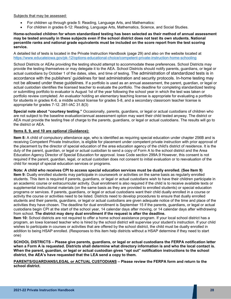 Form A Competent Private Instruction Report - Iowa, Page 5