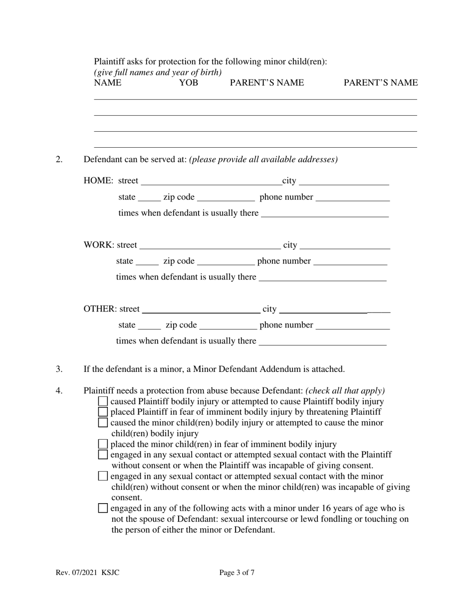 Petition for Protection From Abuse Order - Kansas, Page 3