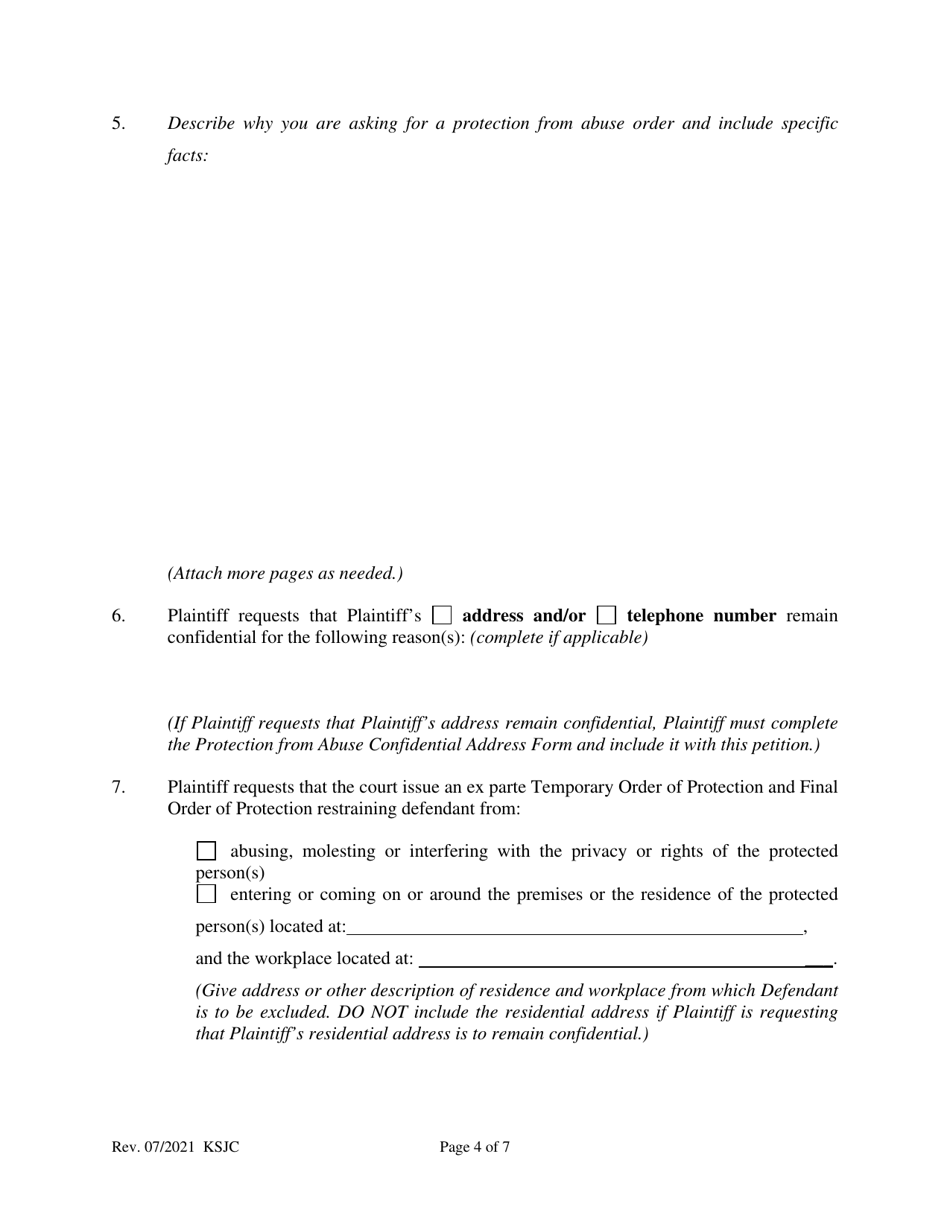 Petition for Protection From Abuse Order - Kansas, Page 4