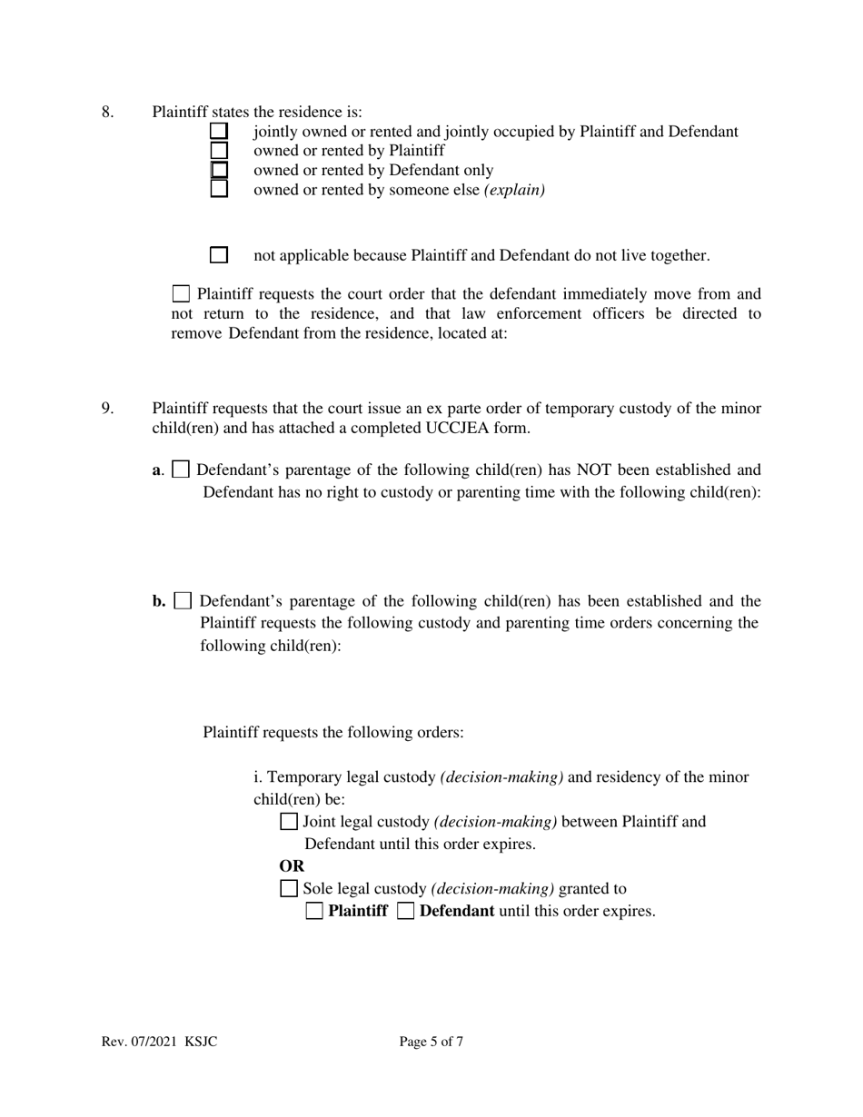 Petition for Protection From Abuse Order - Kansas, Page 5