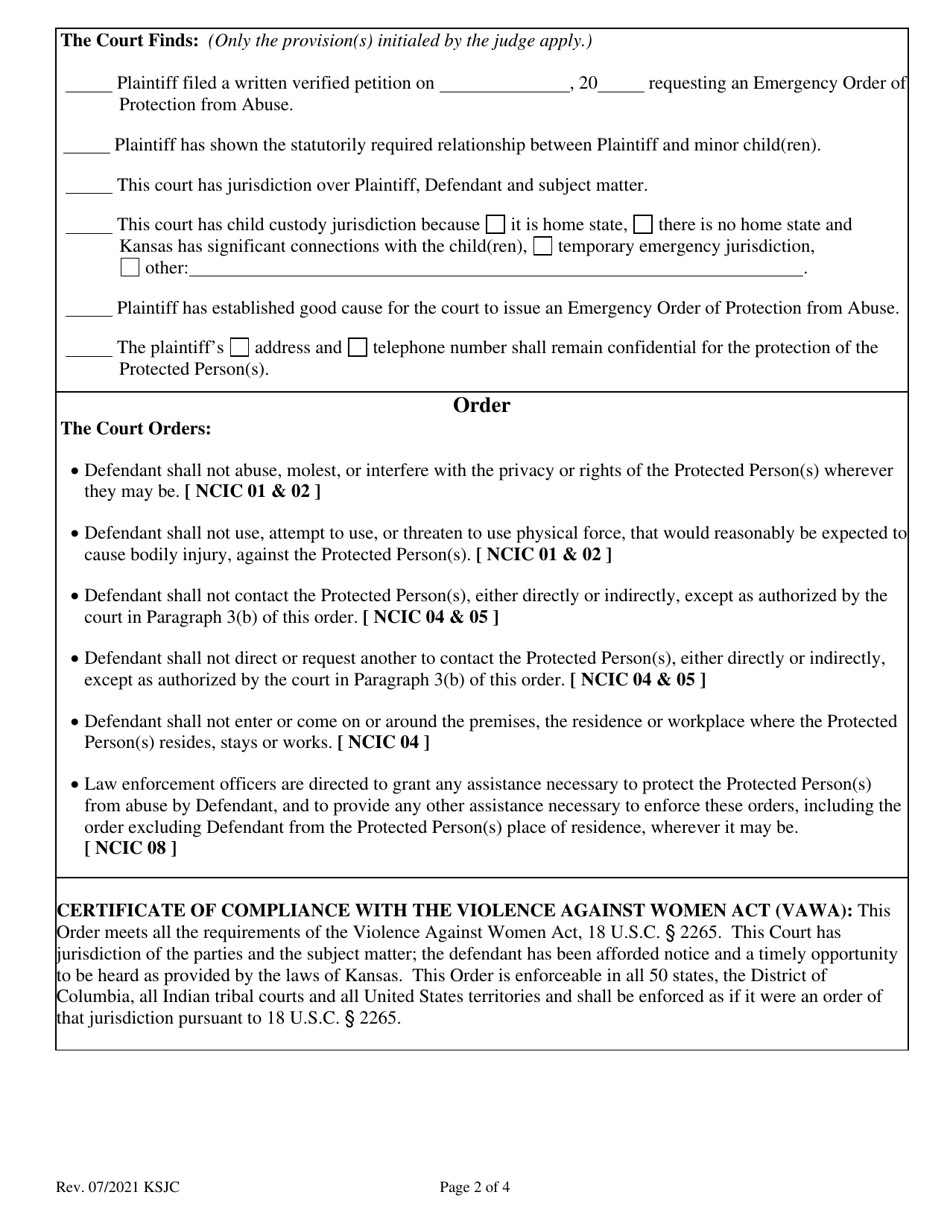 Emergency Order of Protection From Abuse - Kansas, Page 2