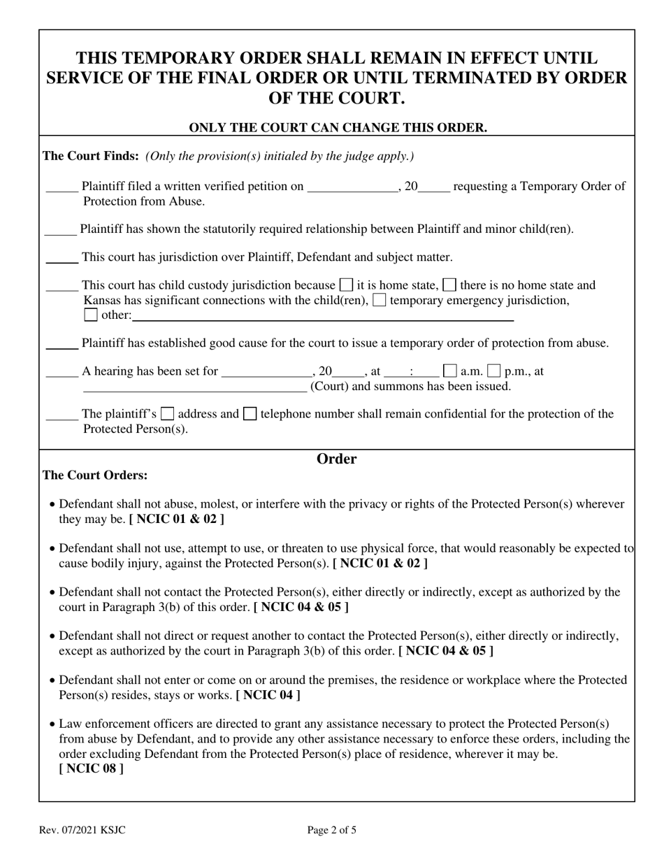Temporary Order of Protection From Abuse - Kansas, Page 2