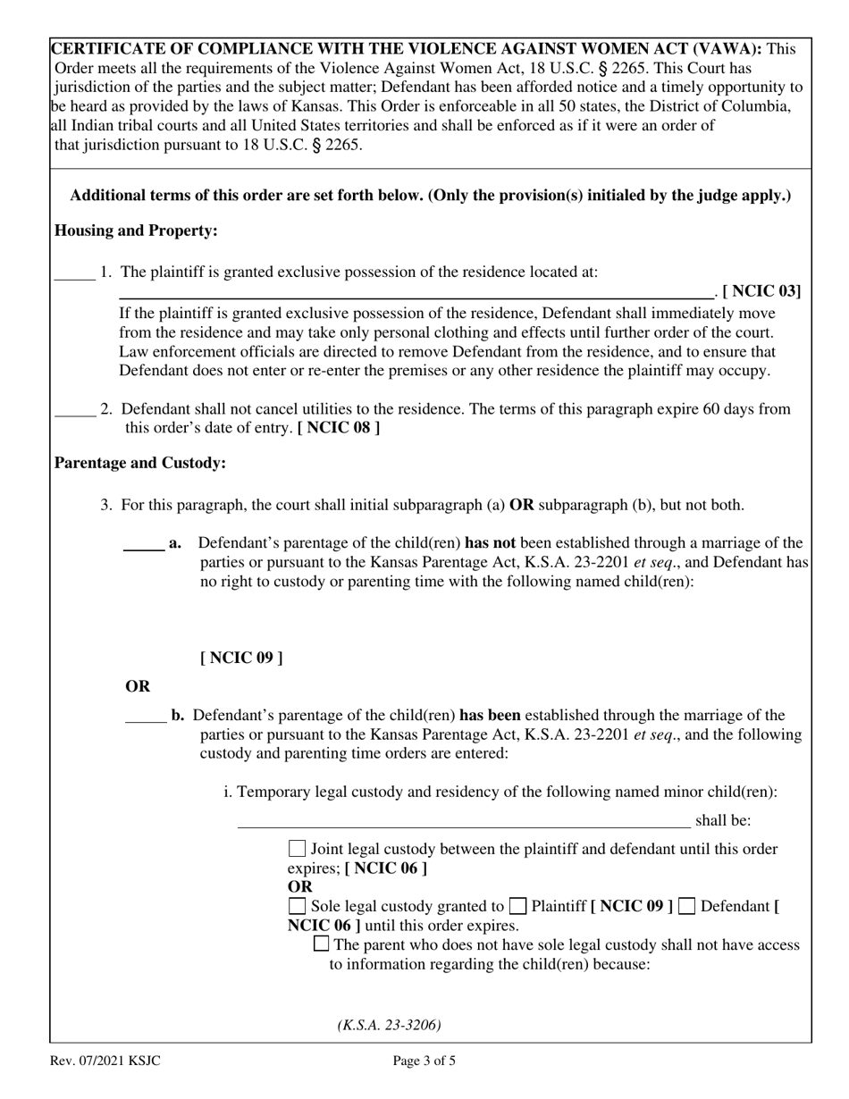 Temporary Order of Protection From Abuse - Kansas, Page 3